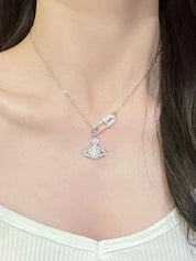 Rhinestone Safety Pin Cosmos Necklace