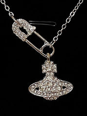 Rhinestone Safety Pin Cosmos Necklace
