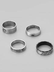 Men's 4pcs Carved Letter Pattern Ring Set
