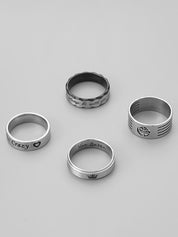 Men's 4pcs Carved Letter Pattern Ring Set