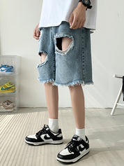 Men's Vintage Distressed Ripped Denim Shorts