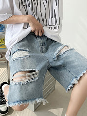Men's Vintage Distressed Ripped Denim Shorts