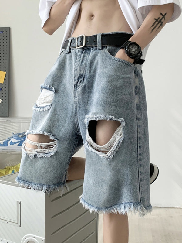 Men's Vintage Distressed Ripped Denim Shorts