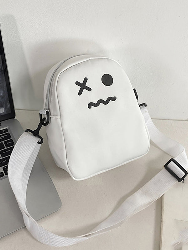 Cartoon Face White Crossbody Bag