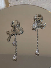 Cross Pendant Zircon Tassel Hoop Earrings