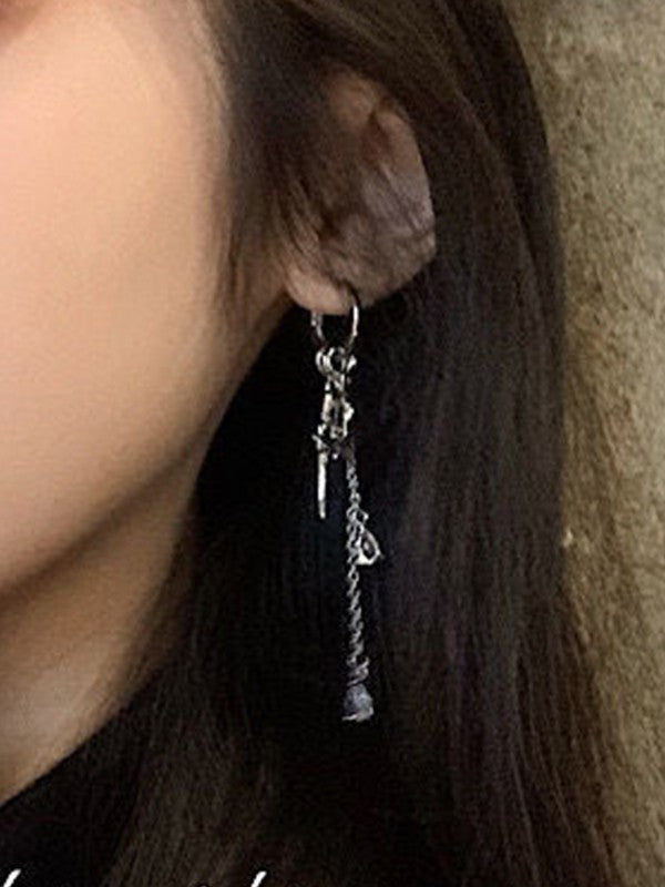 Cross Pendant Zircon Tassel Hoop Earrings