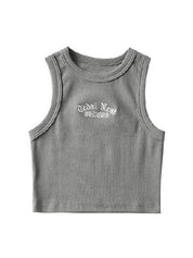Letter Embroidery Ribbed Cropped Tank Top