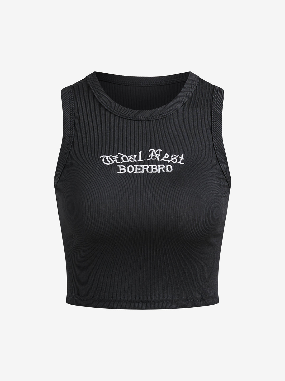 Letter Embroidery Ribbed Cropped Tank Top