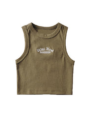 Letter Embroidery Ribbed Cropped Tank Top