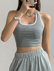 Contrast Trim Cropped Halter Tank Top