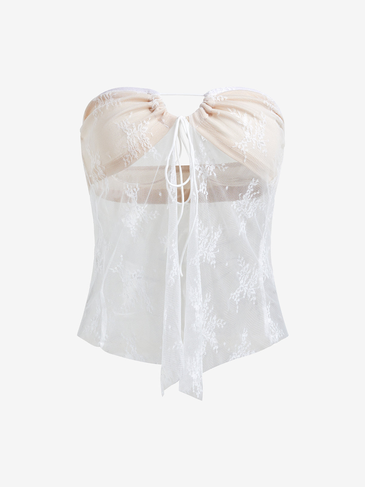 Patchwork Slit Sheer Mesh Bandeau Top