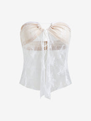 Patchwork Slit Sheer Mesh Bandeau Top