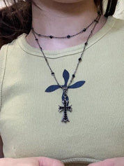 Double Layered Beads Cross Necklace