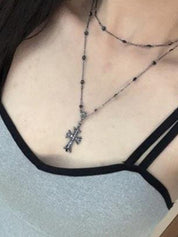 Double Layered Beads Cross Necklace