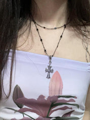 Double Layered Beads Cross Necklace