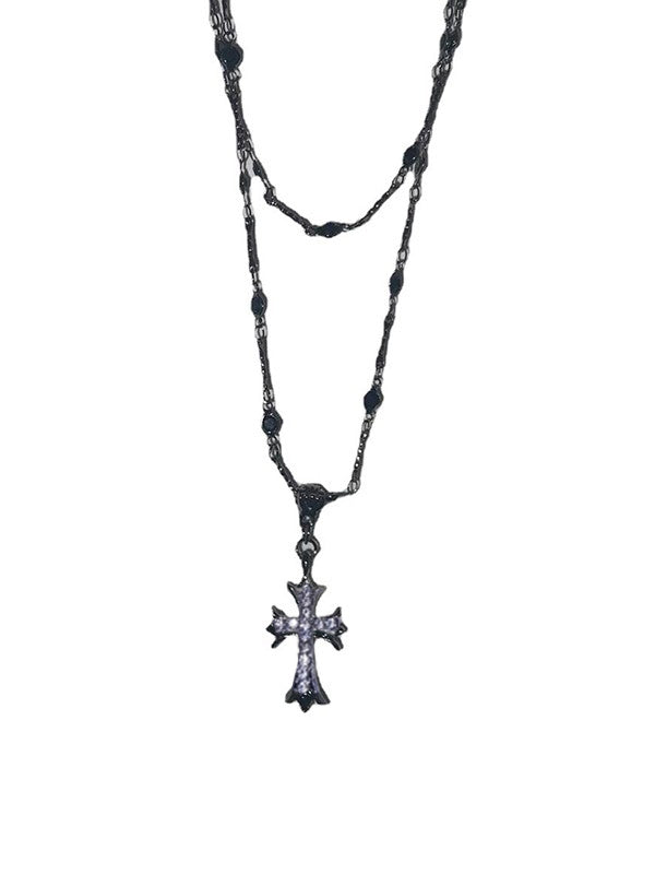 Double Layered Beads Cross Necklace