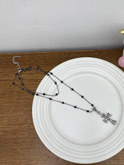 Double Layered Beads Cross Necklace