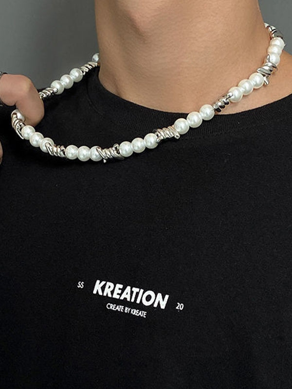 Men's Punk Faux Pearl Necklace