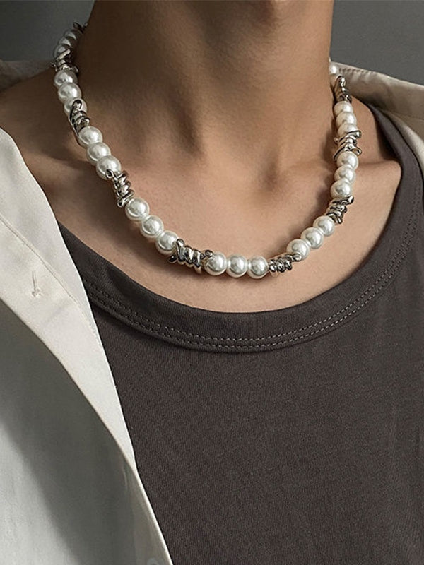 Men's Punk Faux Pearl Necklace