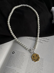 Men's Smile Pendant Faux Pearl Toggle Necklace