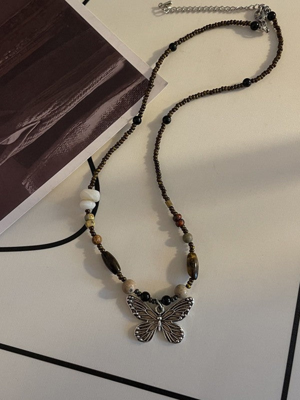 Vintage Beads Stone Butterfly Necklace