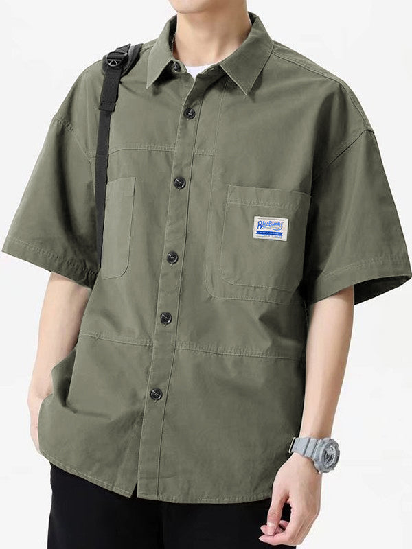 Men's Short Sleeve Buttoned Casual Cargo Shirt