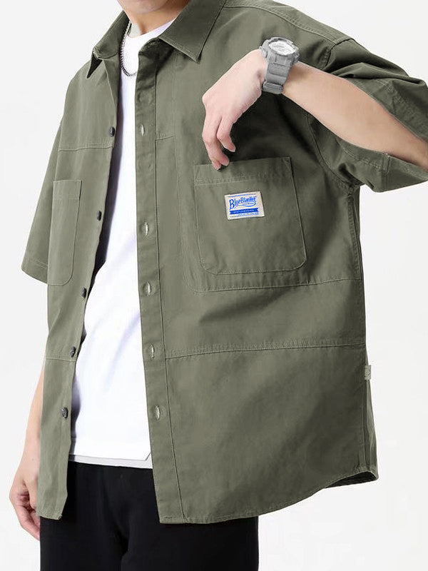 Men's Short Sleeve Buttoned Casual Cargo Shirt