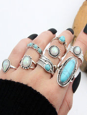 8pcs Vintage Stone Pendant Ring Set