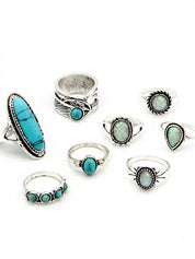 8pcs Vintage Stone Pendant Ring Set