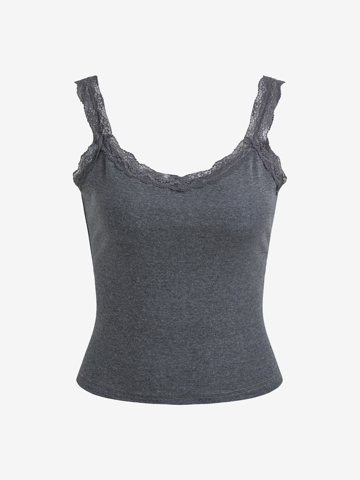 Lace Trim Gray Tank Top