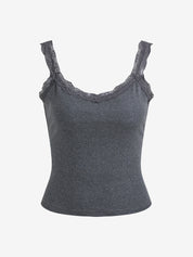 Lace Trim Gray Tank Top