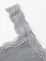 Lace Trim Gray Tank Top