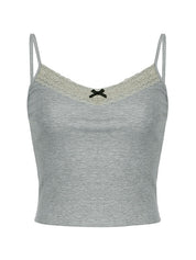 Lace Trim Gray Tank Top