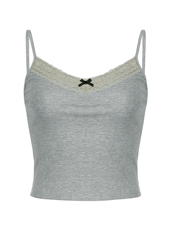 Lace Trim Gray Tank Top