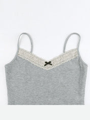 Lace Trim Gray Tank Top