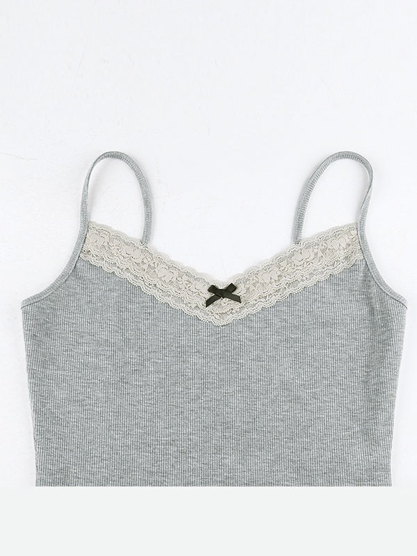 Lace Trim Gray Tank Top