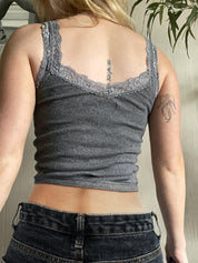 Lace Trim Gray Tank Top