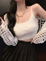 Open Front Hollow Out Crochet Knit Crop Top
