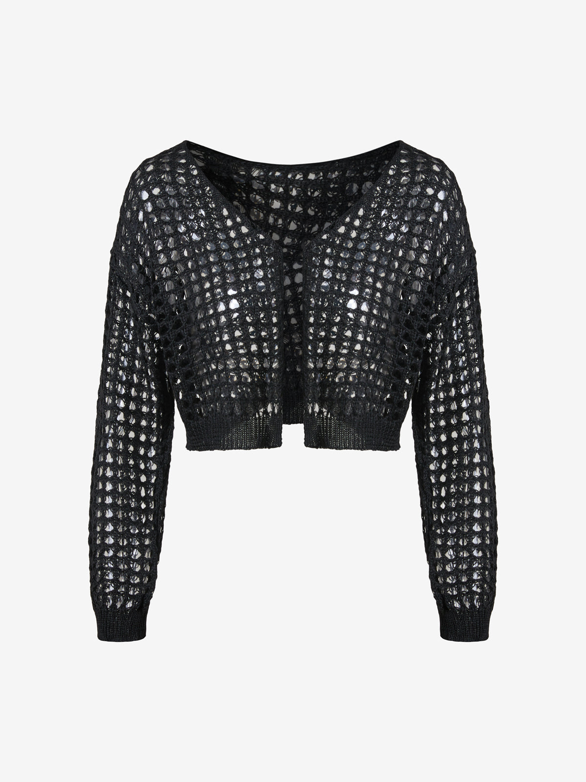 Open Front Hollow Out Crochet Knit Crop Top