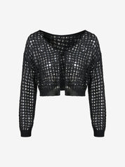 Open Front Hollow Out Crochet Knit Crop Top