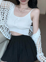 Open Front Hollow Out Crochet Knit Crop Top