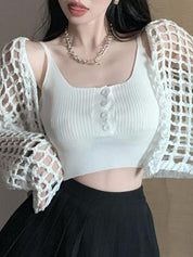 Open Front Hollow Out Crochet Knit Crop Top