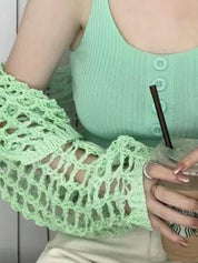 Open Front Hollow Out Crochet Knit Crop Top