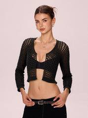 Open Front Hollow Out Crochet Knit Crop Top