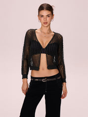 Open Front Hollow Out Crochet Knit Crop Top