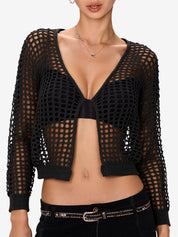 Open Front Hollow Out Crochet Knit Crop Top