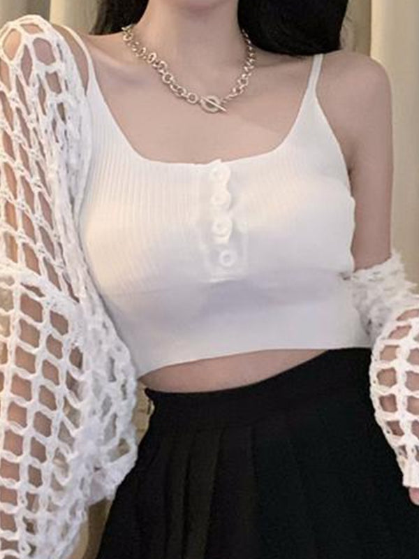 Open Front Hollow Out Crochet Knit Crop Top
