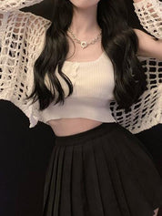 Open Front Hollow Out Crochet Knit Crop Top