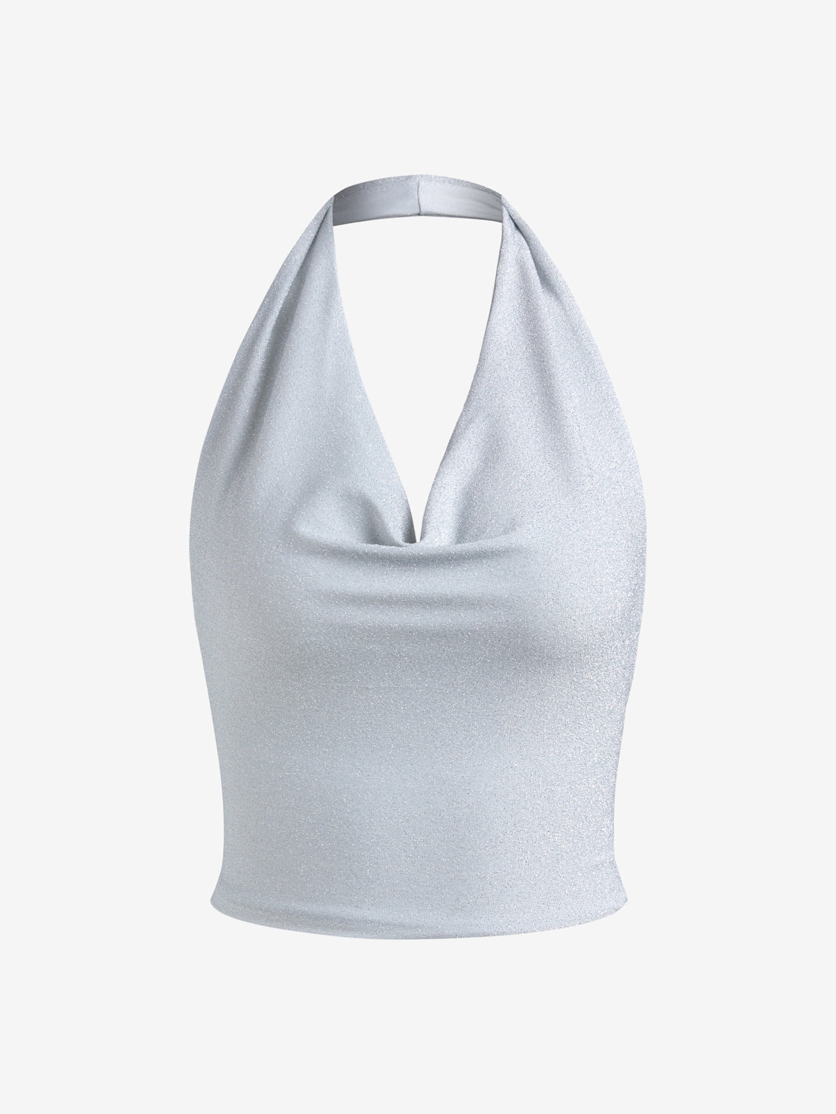 Metallic Silver Halter Cropped Tank Top