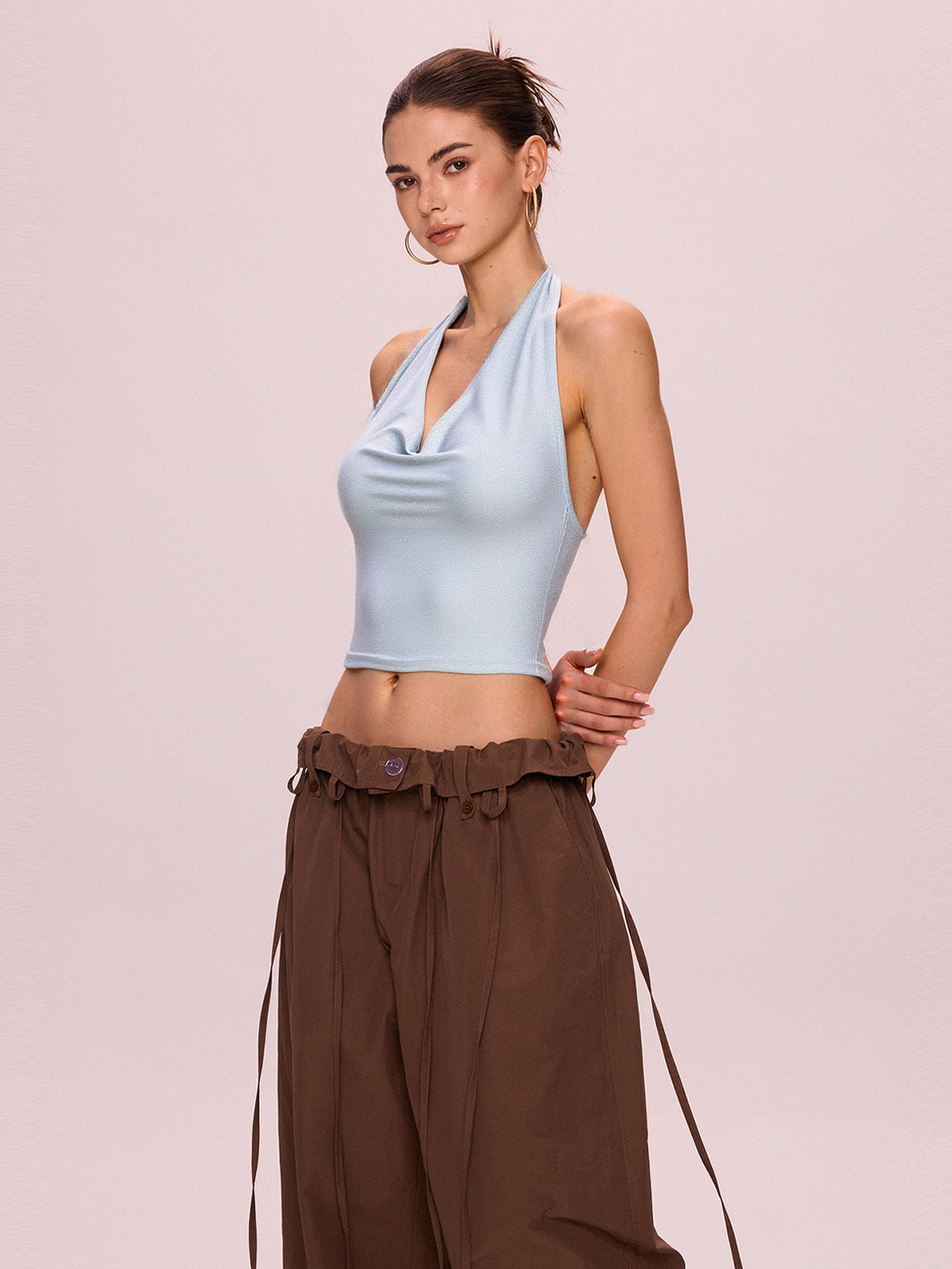 Metallic Silver Halter Cropped Tank Top
